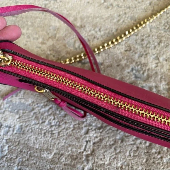 REBECCA MINKOFF Avery Saffiano Leather Crossbody Bag Fuchsia Pink Gold Chain - Picture 8 of 14